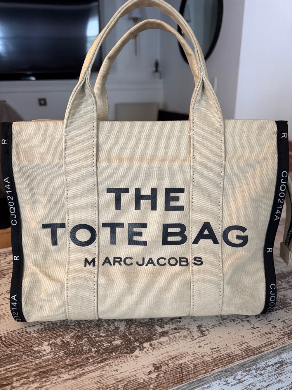 Marc Jacobs Beige Canvas Tote with Black Logo Trim